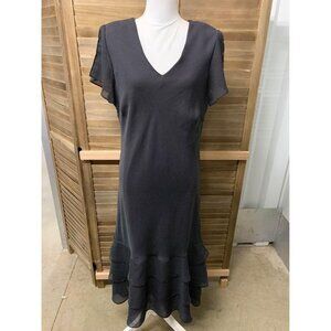 VTG MSK Dress Business Casual Maxi Boho Y2K Ruffle Black Size 16 Women's